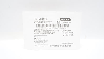 Smiths Medical MX4311L Hi-Flo 3 Way Stopcock MLL, APV 0.5ml Sterile